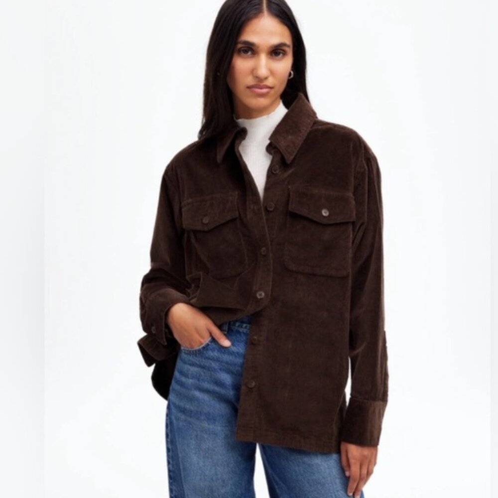 NWT Madewell Corduroy Relaxed Shirt Jacket DARK CAROB Women's Size XXS